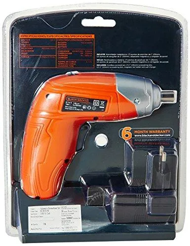 BLACK DECKER KC3610 3.6V NiCd Cordless Screw Driver Kit (Orange, 10- Accessories included)