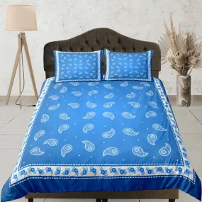 Blue bandana paisley duvet cover set, aesthetic room decor bedding set full, king, queen size, abstract boho bedspread, luxury bed cover