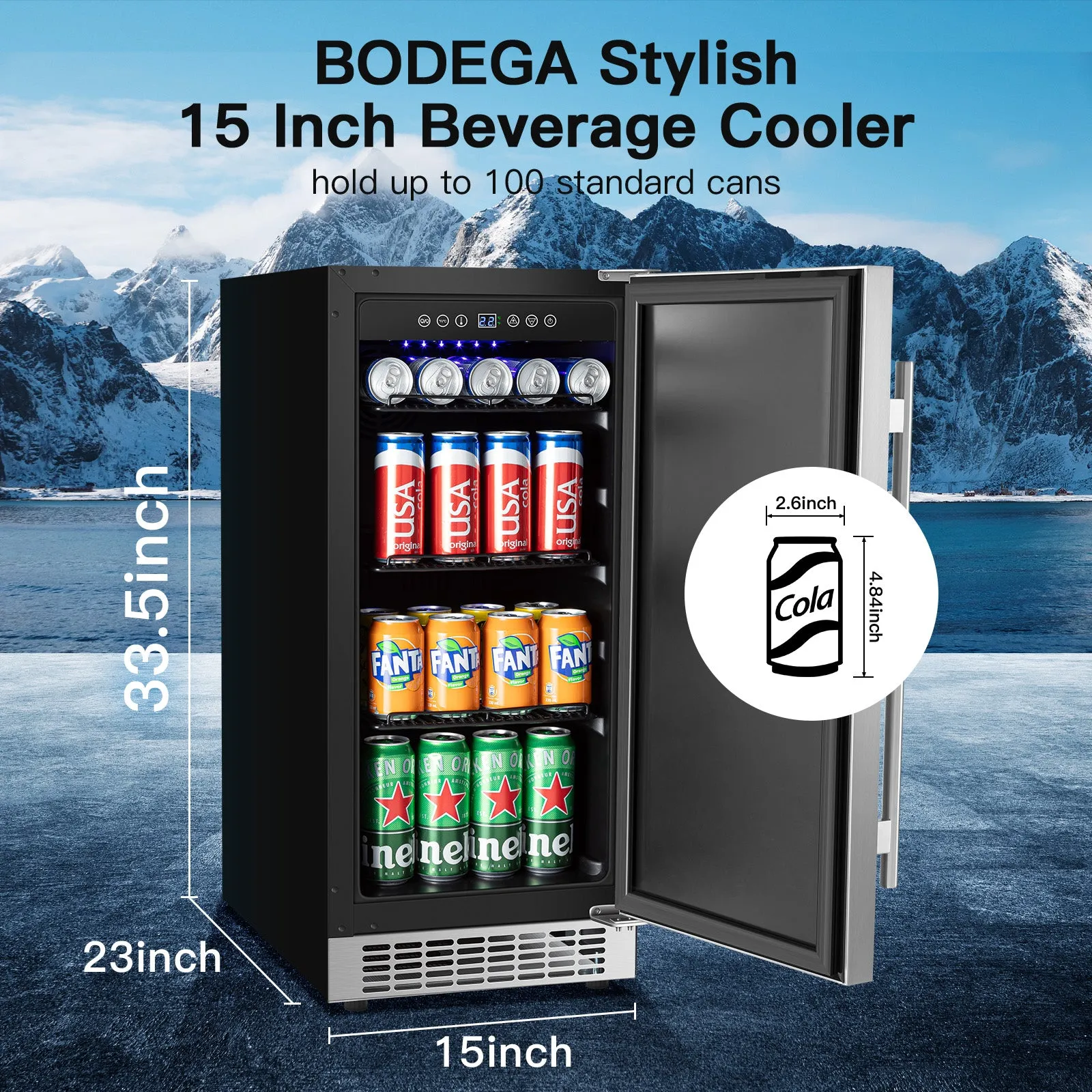 BODEGAcooler 15 Inch Beverage Cooler 100 Can Outdoor Fridge