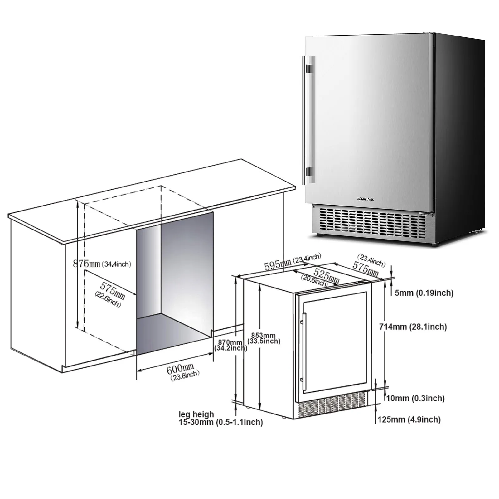 BODEGAcooler 24"  Beverage Fridge in Stainless Steel 180 Can Outdoor Fridge