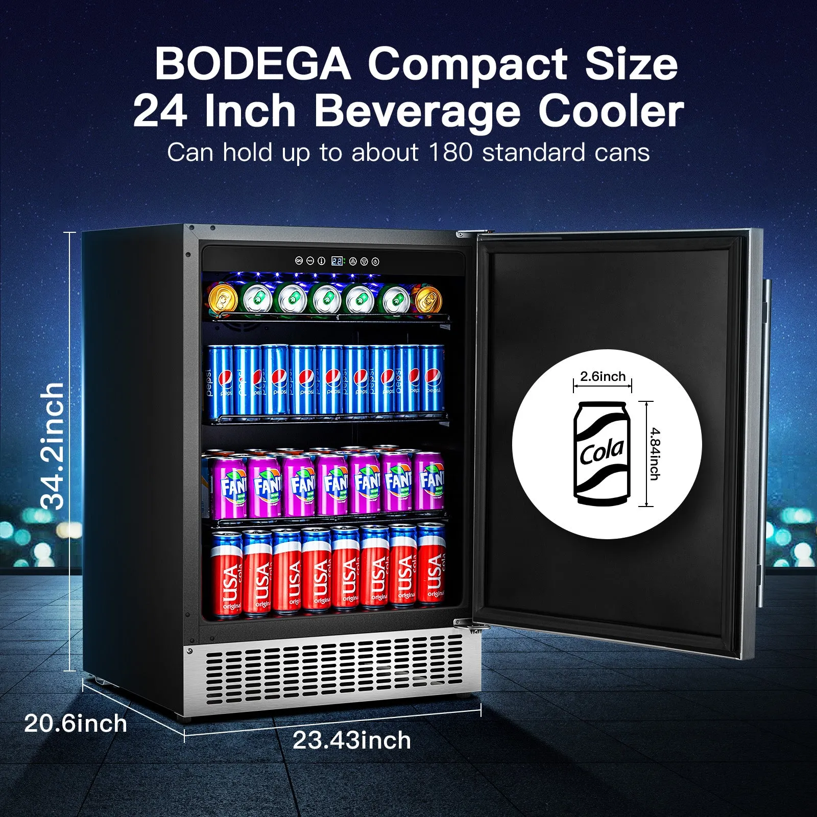 BODEGAcooler 24"  Beverage Fridge in Stainless Steel 180 Can Outdoor Fridge