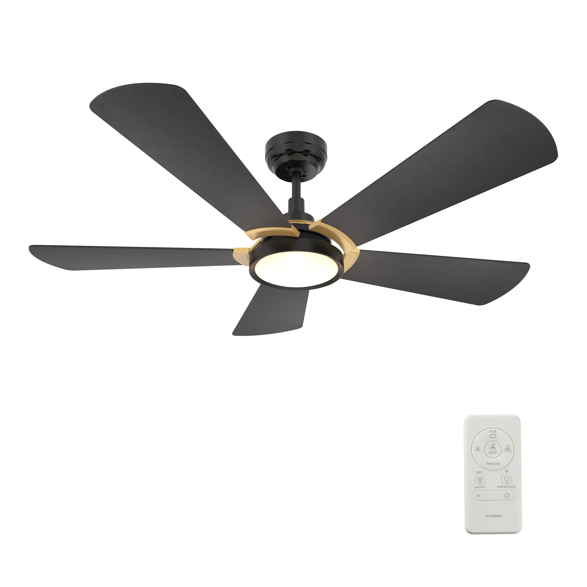 BRISA 52 inch 5-Blade Smart Ceiling Fan with LED Light Kit & Remote Control- Black/Black (Gold Detail)