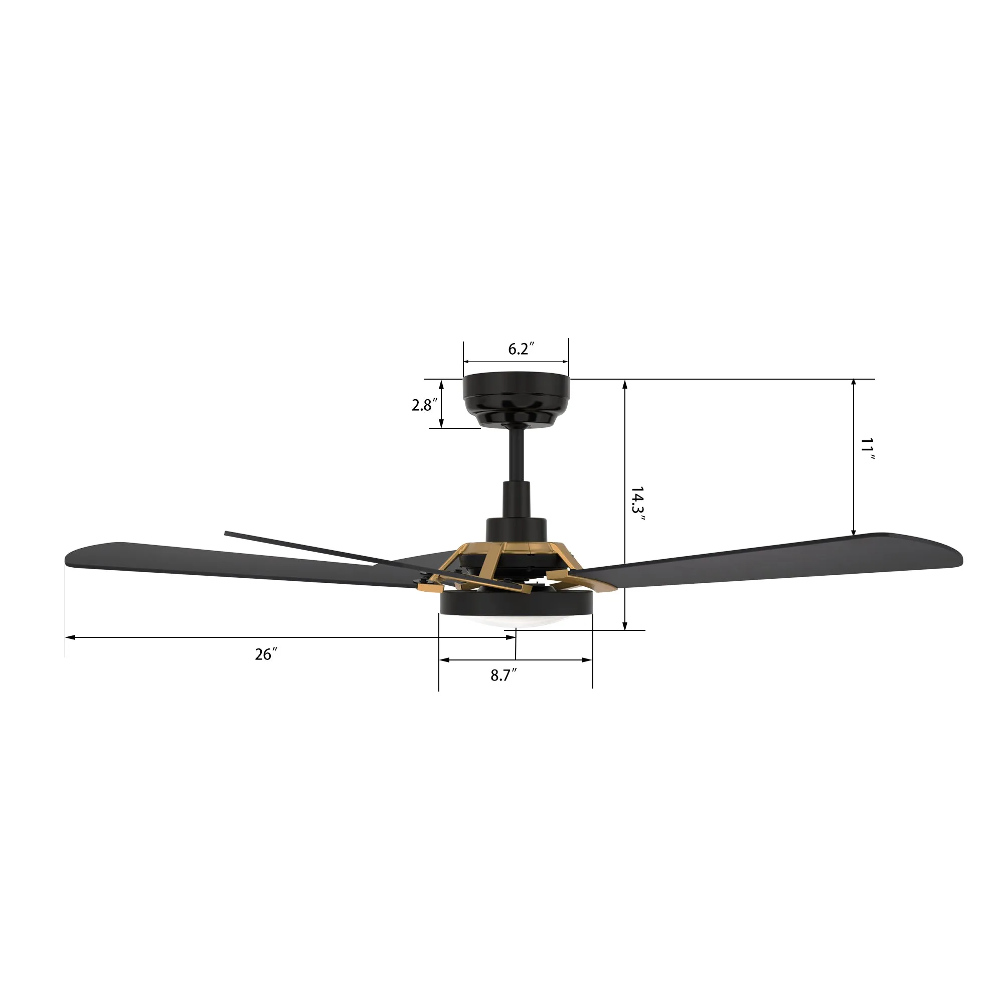 BRISA 52 inch 5-Blade Smart Ceiling Fan with LED Light Kit & Remote Control- Black/Black (Gold Detail)