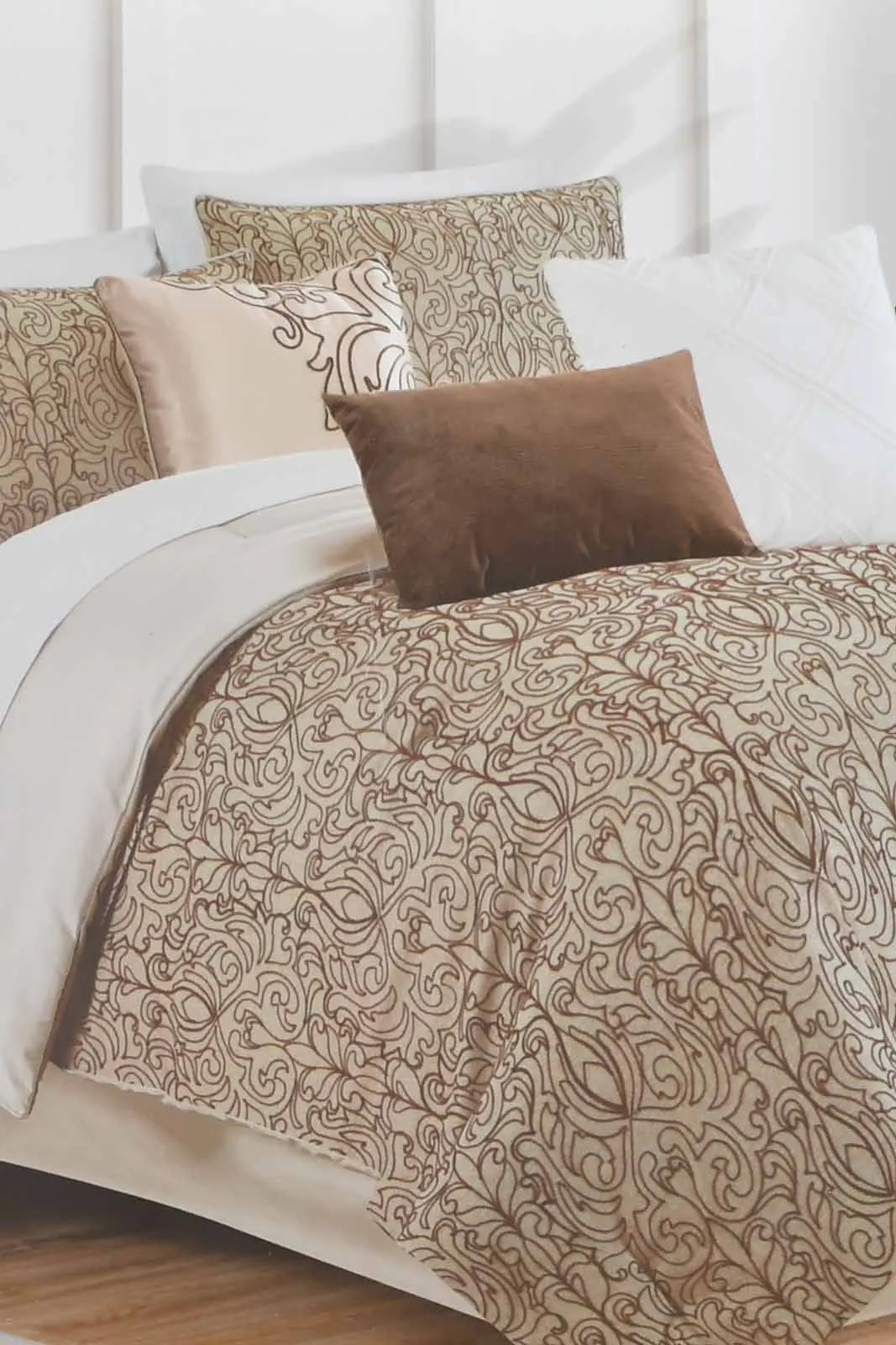 Brown Embroidered 7-Piece Comforter Set (King Size)