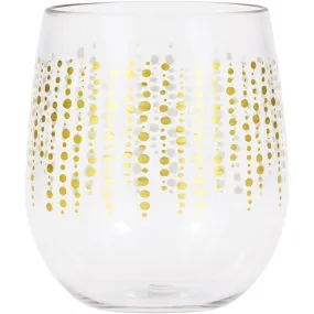 Bulk Glittering Gold Dots 14 oz Plastic Stemless Wine Glasses by Elise (6 per Case)