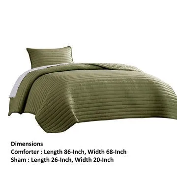 Cabe 2 Piece Twin Comforter Set, Polyester Puffer Channel Quilted, Green By Casagear Home