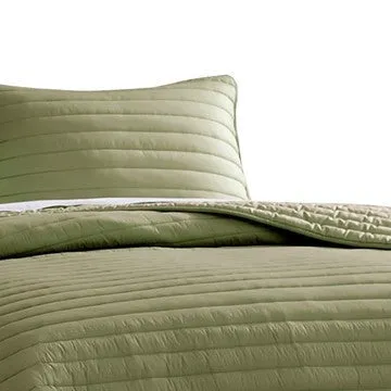 Cabe 2 Piece Twin Comforter Set, Polyester Puffer Channel Quilted, Green By Casagear Home