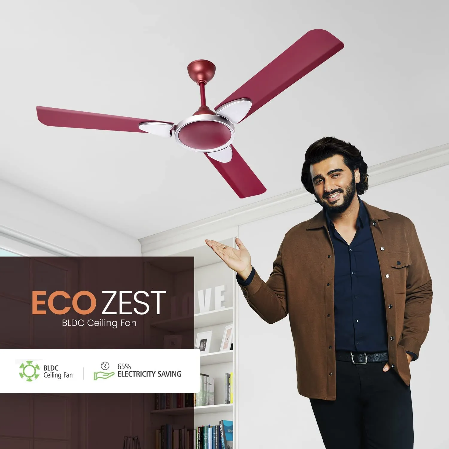 Candes Eco Zest BLDC Ceiling Fan 1200mm / 48 inch | BEE 5 Star Rated, Upto 65% Energy Saving, High Air Delivery & High Speed Ceiling Fans for Home | 2 1 Years Warranty | Maroon