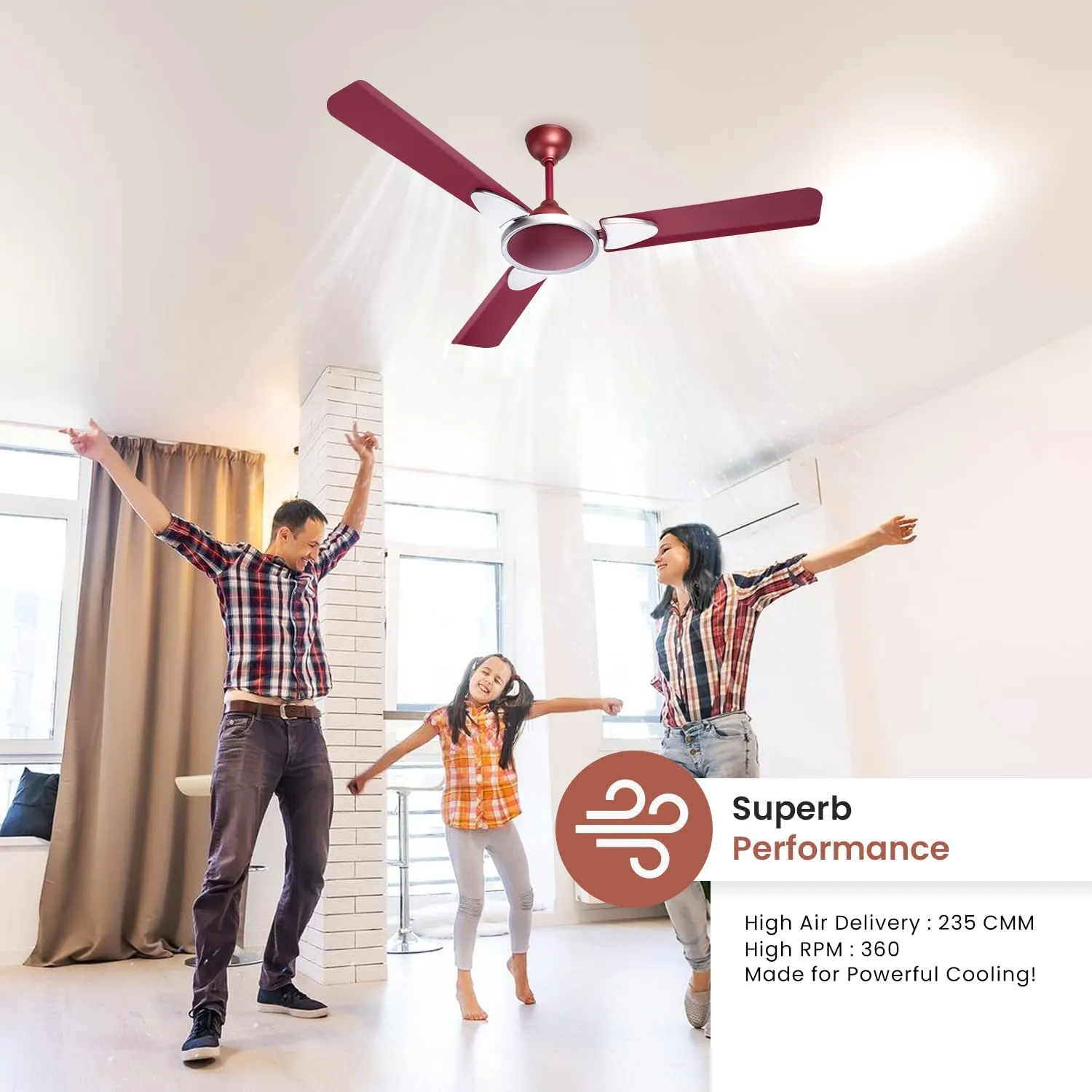 Candes Eco Zest BLDC Ceiling Fan 1200mm / 48 inch | BEE 5 Star Rated, Upto 65% Energy Saving, High Air Delivery & High Speed Ceiling Fans for Home | 2 1 Years Warranty | Maroon