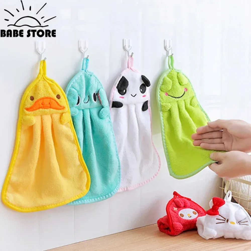 Cartoon Design Toddler Kids Hand Towels With Hanging Loop Kitchen Hand Towel Absorbent Quick Dry Utility Towel For Bathroom Home