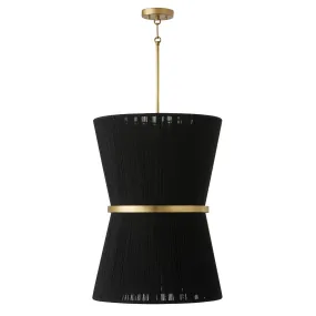 Cecilia 6-Light Foyer Pendant in Black Rope and Patinaed Brass