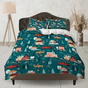 Christmas teal bedding & pillowcase holiday gift duvet cover king queen full twin toddler bedding baby Christmas farmhouse decor