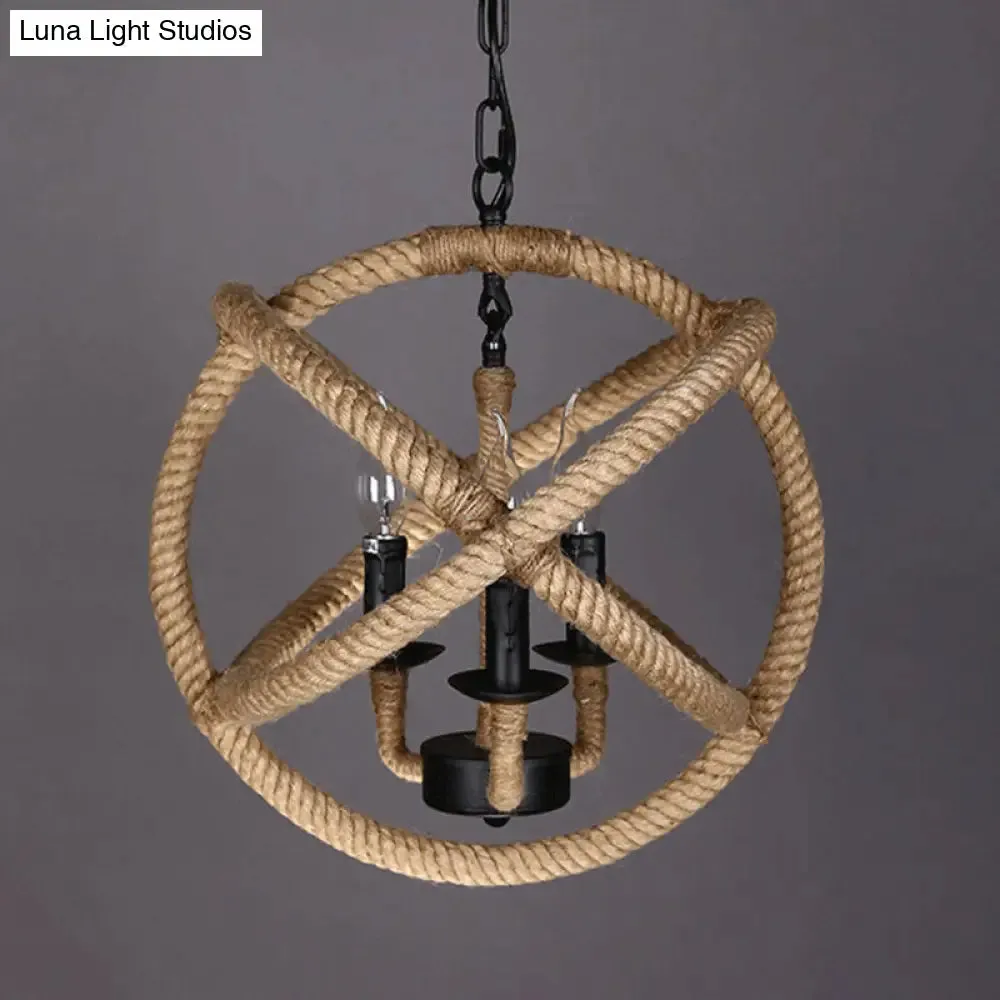 Coastal Black Pendant Lights with Rope Wrapping: Elegant Candle Chandelier Hoops