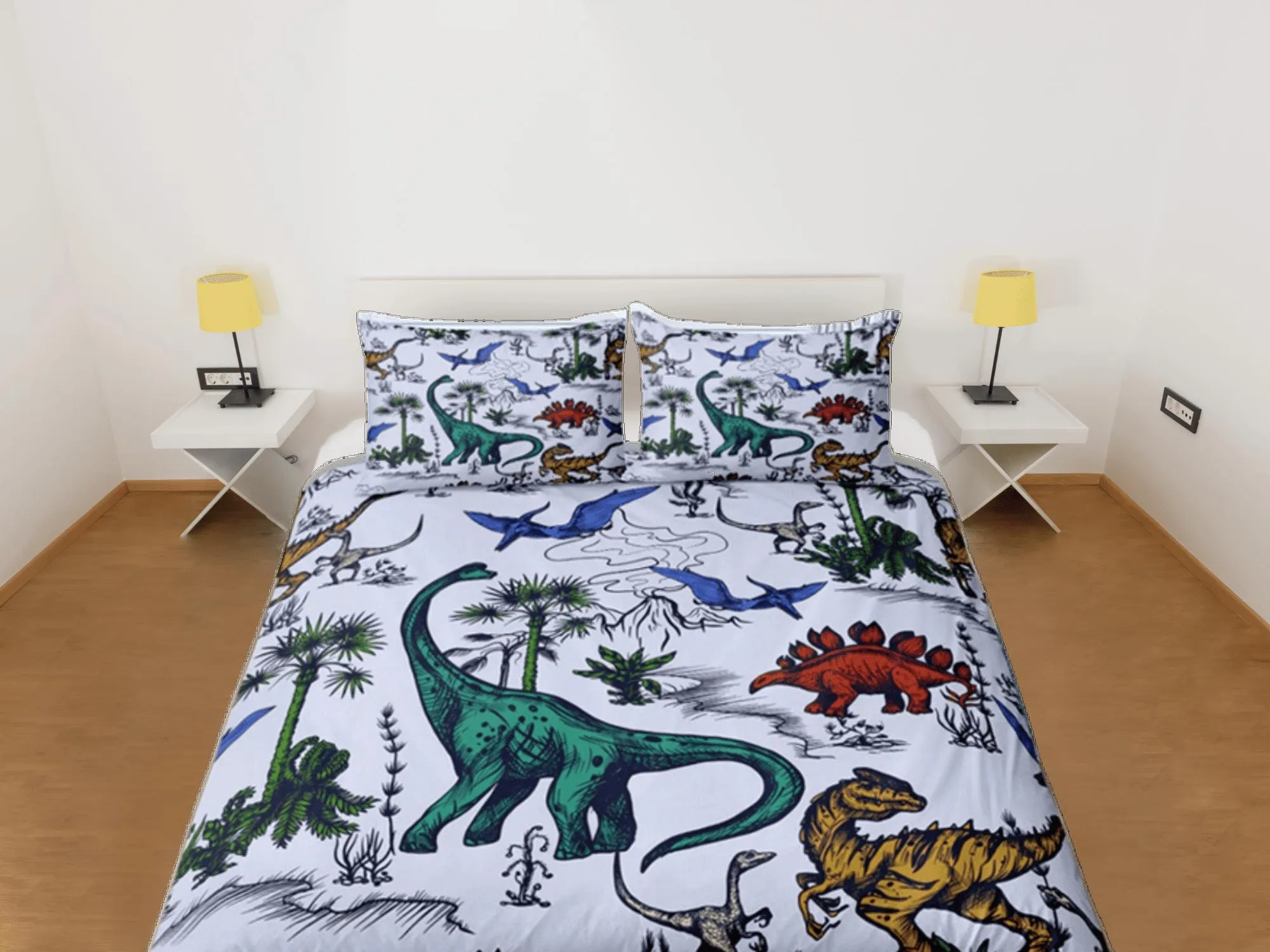 Colorful Dinosaurs Duvet Cover Set Cute Bedspread, Dorm Bedding with Pillowcase