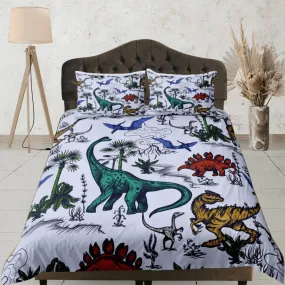 Colorful Dinosaurs Duvet Cover Set Cute Bedspread, Dorm Bedding with Pillowcase