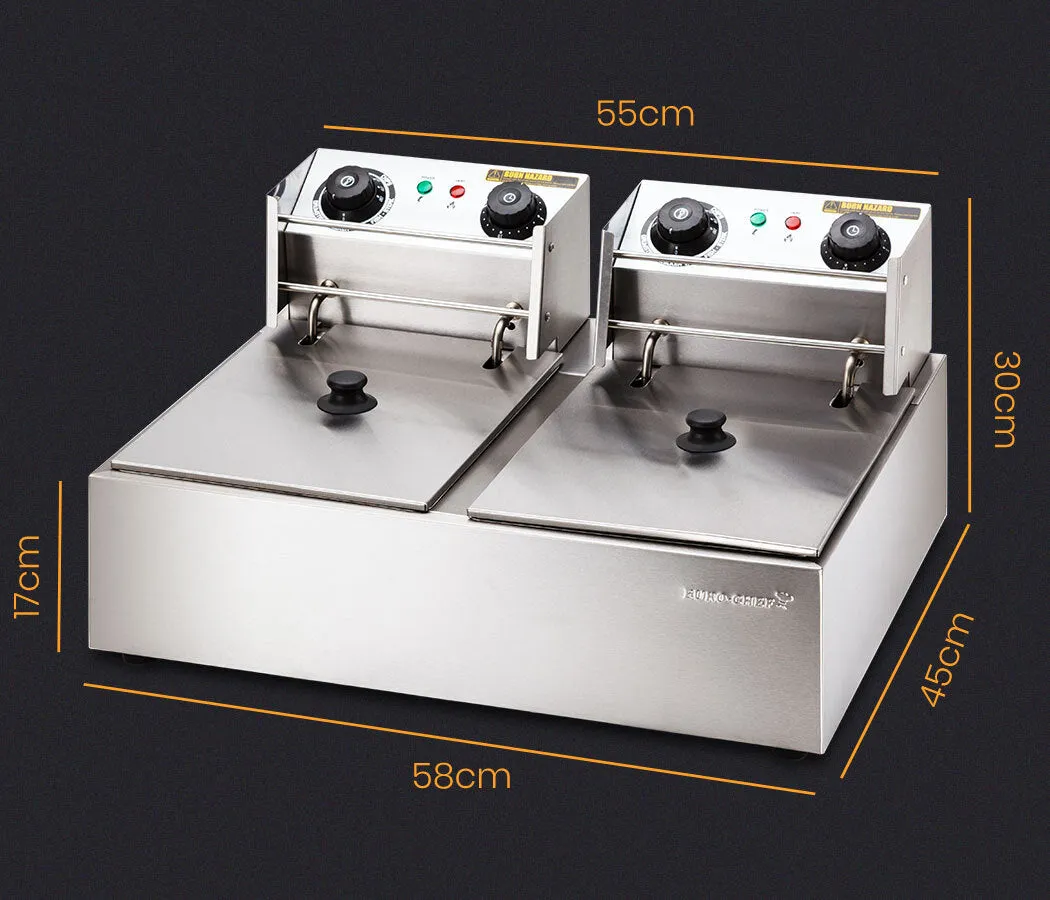 Commercial Dual Tank Electric Deep Fryer 2500W x2 | Euro-Chef