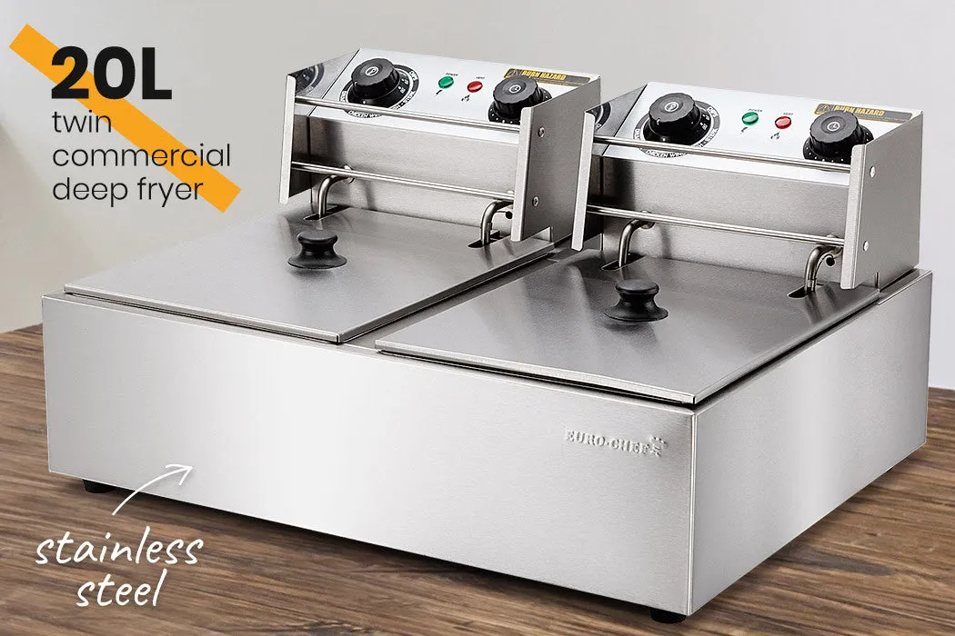 Commercial Dual Tank Electric Deep Fryer 2500W x2 | Euro-Chef