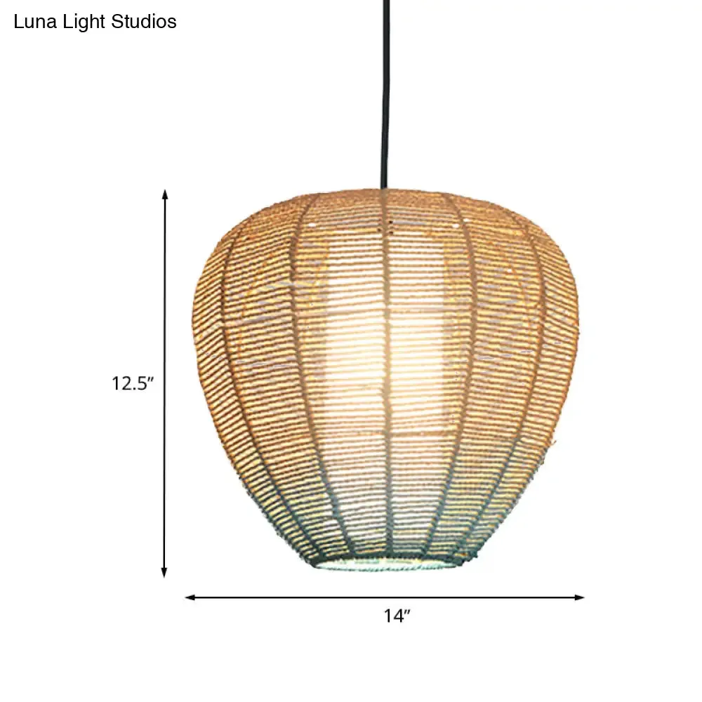 Contemporary Beige and Blue Curved/Elongated Pendant Light - Hemp Rope, 1-Light, 6.5"/8.5"/14" Wide - Ideal for Restaurants