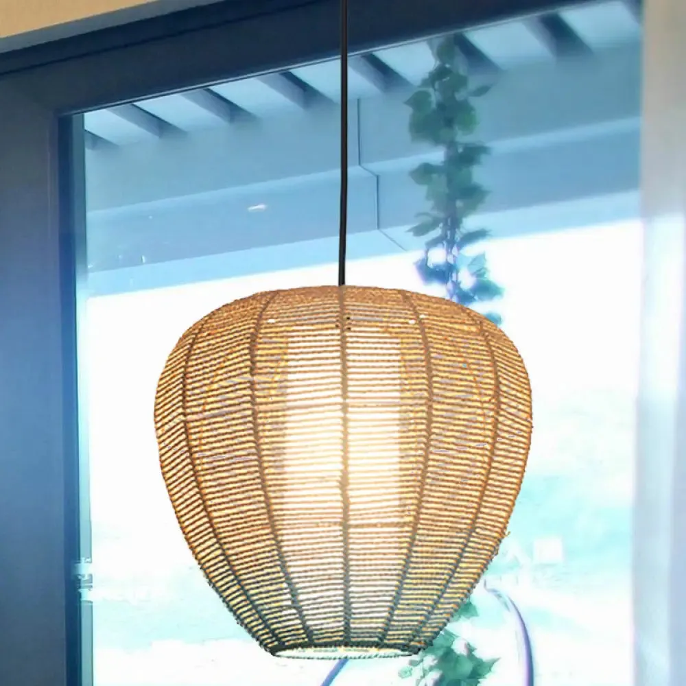 Contemporary Beige and Blue Curved/Elongated Pendant Light - Hemp Rope, 1-Light, 6.5"/8.5"/14" Wide - Ideal for Restaurants