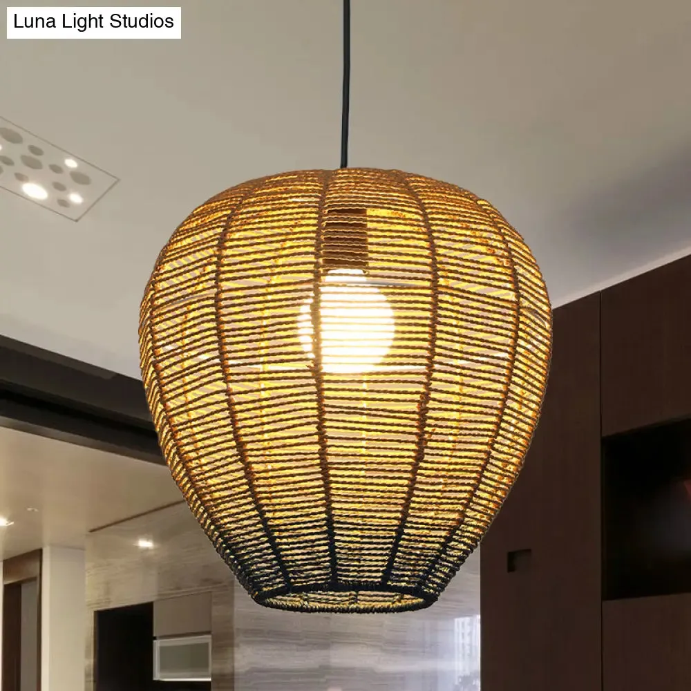 Contemporary Beige and Blue Curved/Elongated Pendant Light - Hemp Rope, 1-Light, 6.5"/8.5"/14" Wide - Ideal for Restaurants