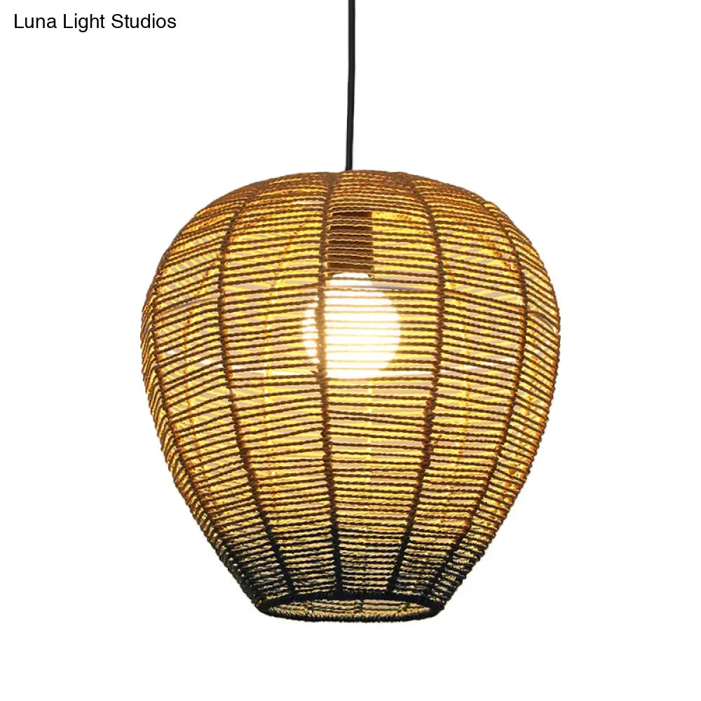 Contemporary Beige and Blue Curved/Elongated Pendant Light - Hemp Rope, 1-Light, 6.5"/8.5"/14" Wide - Ideal for Restaurants