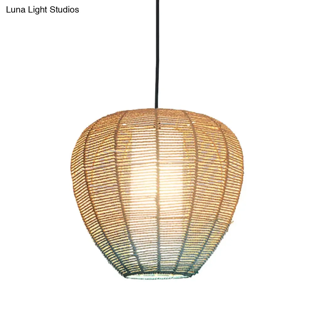 Contemporary Beige and Blue Curved/Elongated Pendant Light - Hemp Rope, 1-Light, 6.5"/8.5"/14" Wide - Ideal for Restaurants