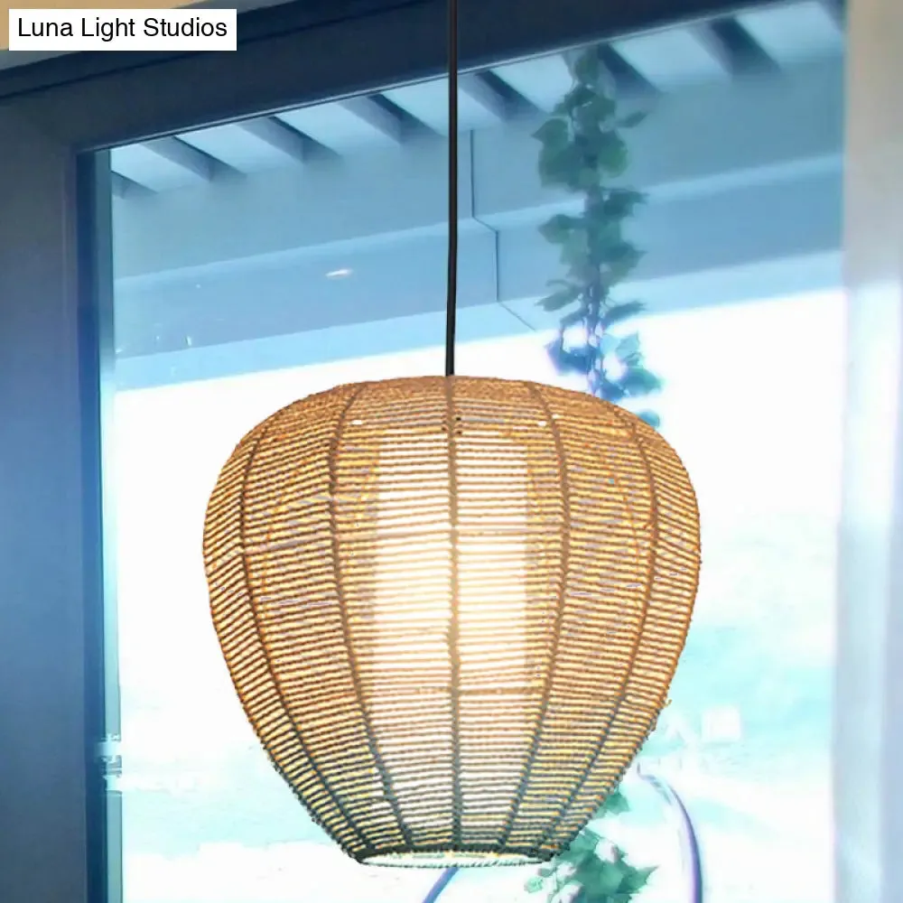 Contemporary Beige and Blue Curved/Elongated Pendant Light - Hemp Rope, 1-Light, 6.5"/8.5"/14" Wide - Ideal for Restaurants