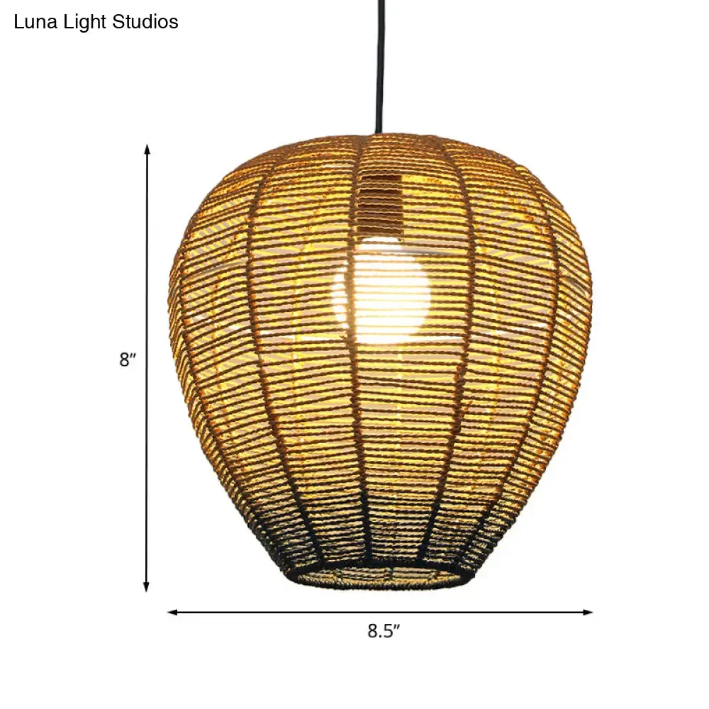 Contemporary Beige and Blue Curved/Elongated Pendant Light - Hemp Rope, 1-Light, 6.5"/8.5"/14" Wide - Ideal for Restaurants