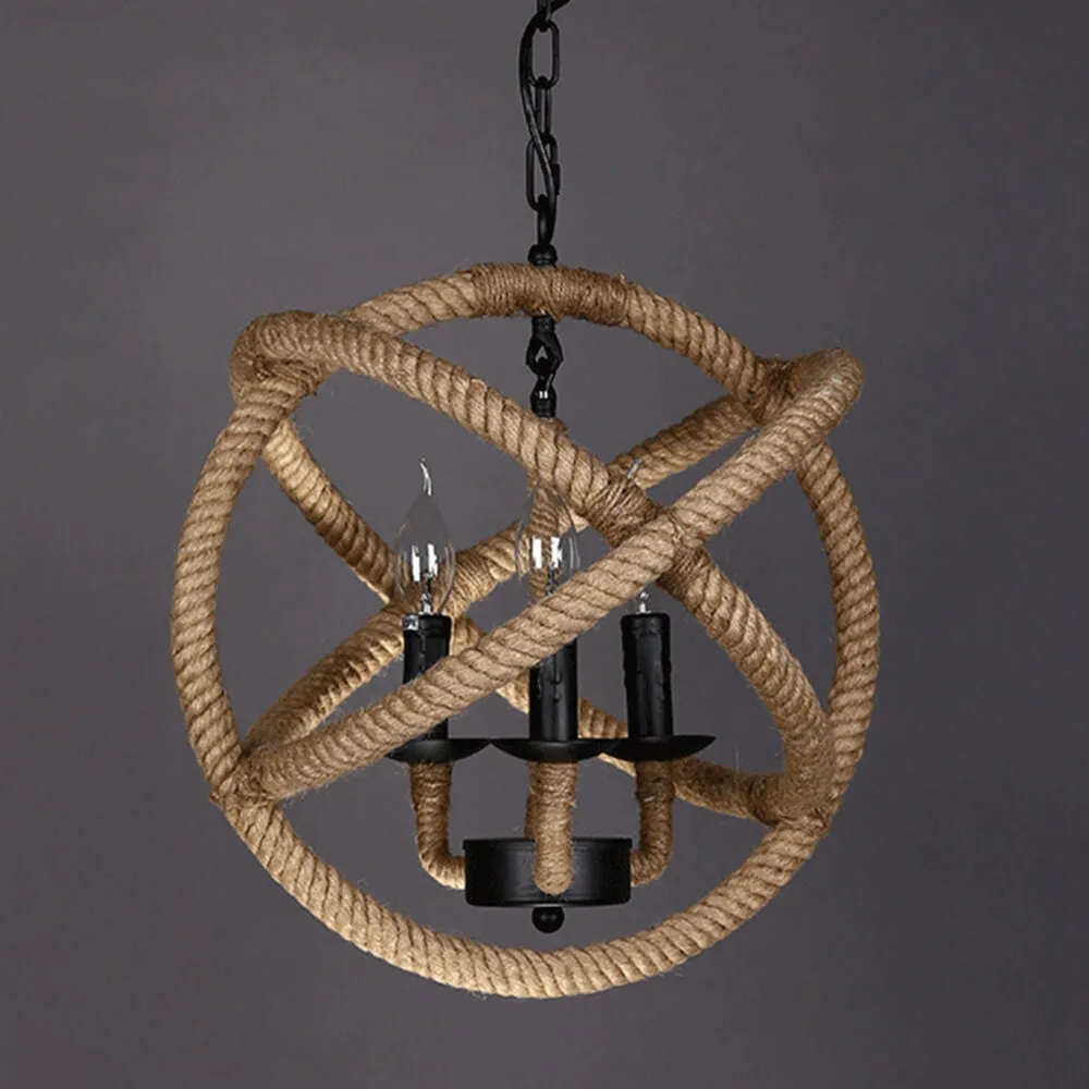 Contemporary Industrial Hemp Rope Round 4-Light Pendant Light For Dining Room