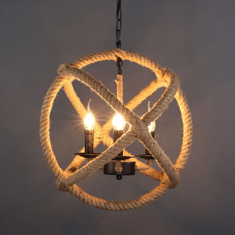 Contemporary Industrial Hemp Rope Round 4-Light Pendant Light For Dining Room