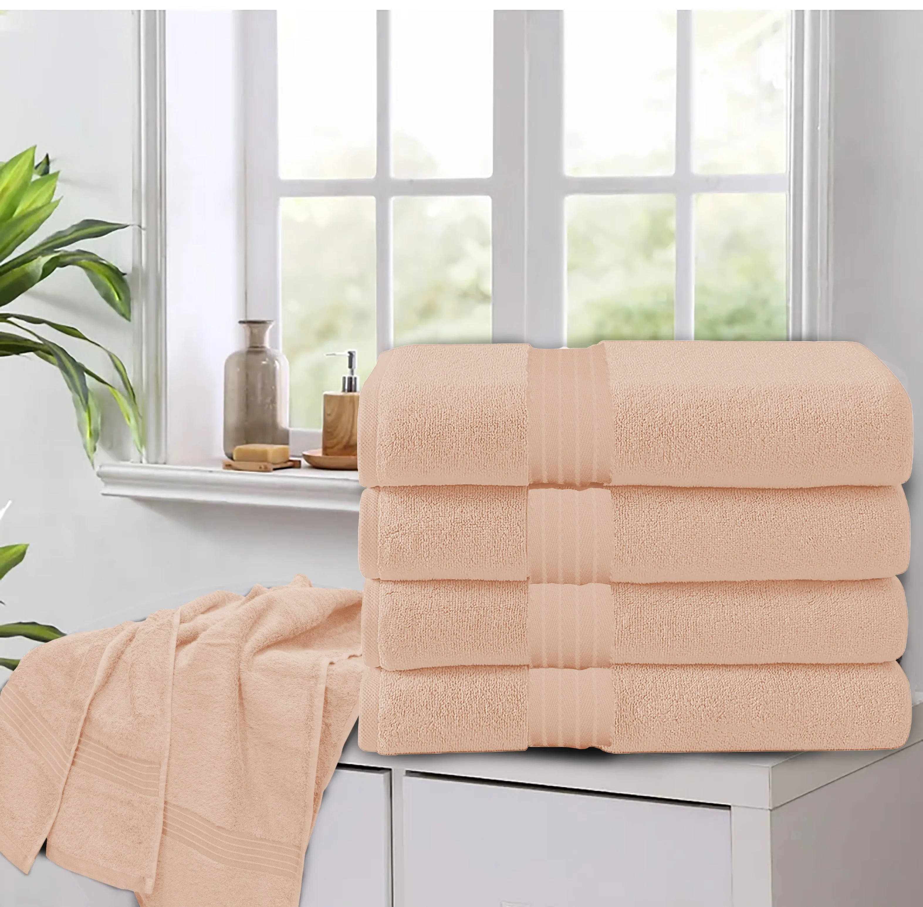 Cotton Bath Towel 70x140 CM 4 Piece Set, F . PINK