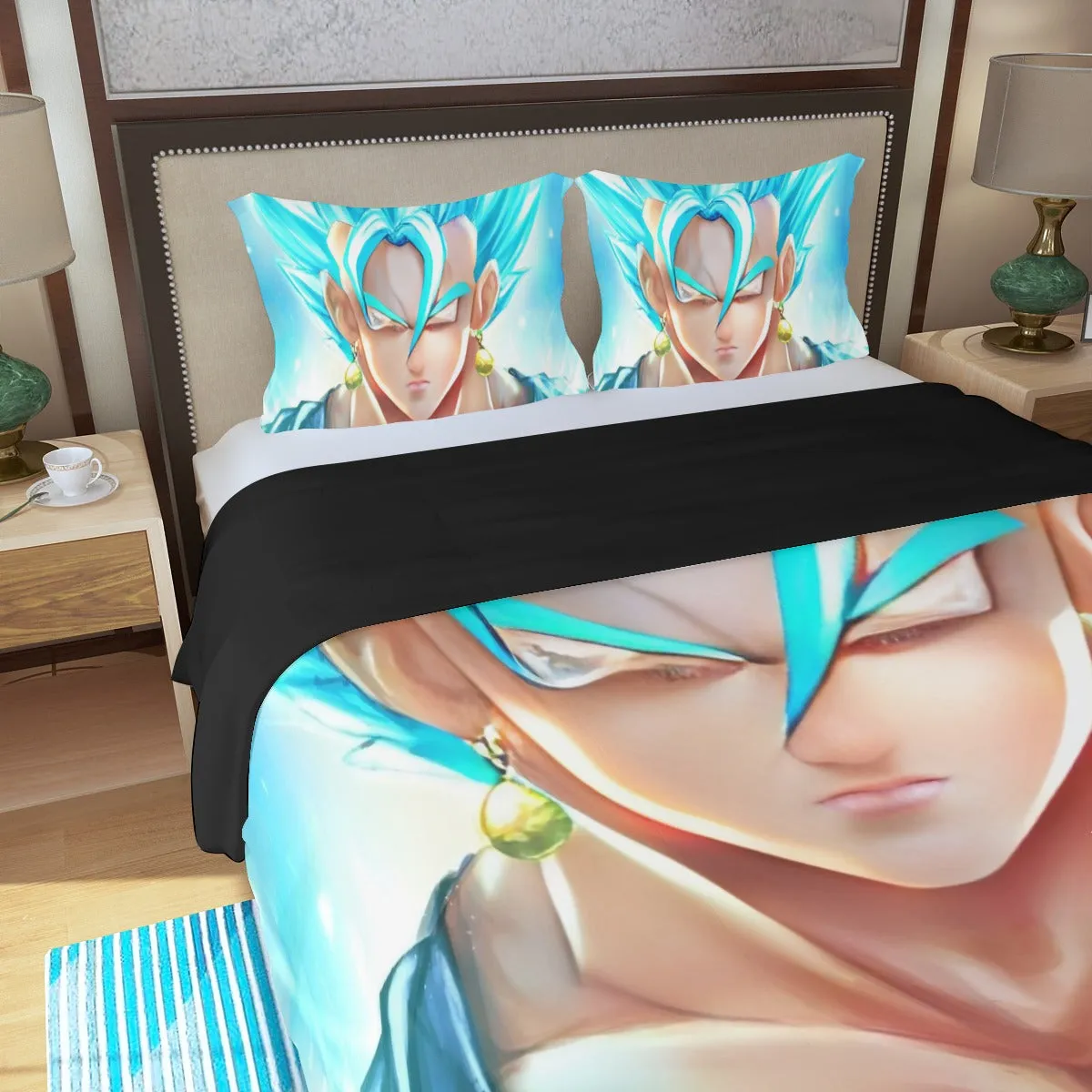 DBZ Goku God Saiyan Blue SSGSS Potara Fusion Design Trendy Three Piece Duvet Cover Set