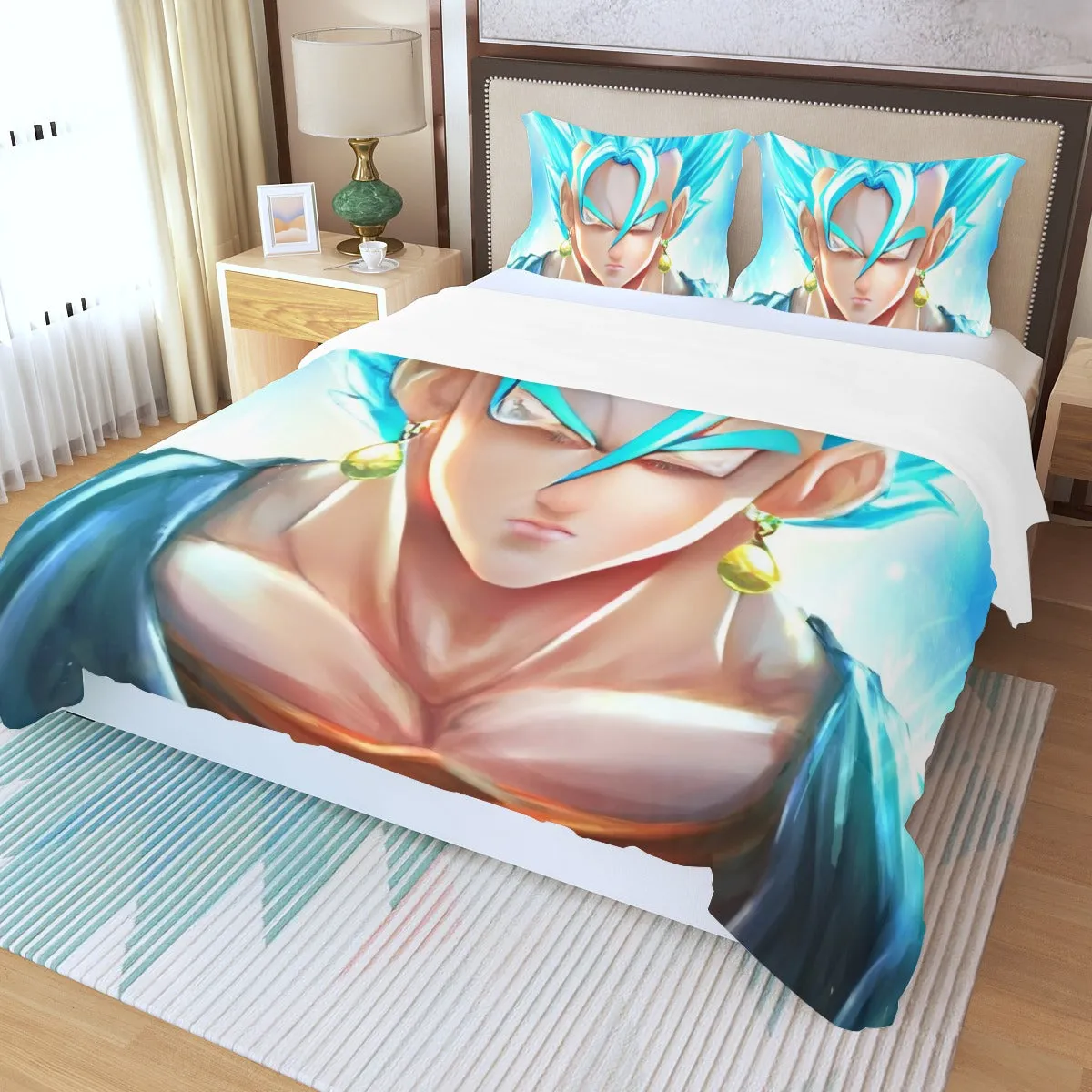 DBZ Goku God Saiyan Blue SSGSS Potara Fusion Design Trendy Three Piece Duvet Cover Set