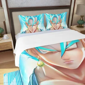 DBZ Goku God Saiyan Blue SSGSS Potara Fusion Design Trendy Three Piece Duvet Cover Set