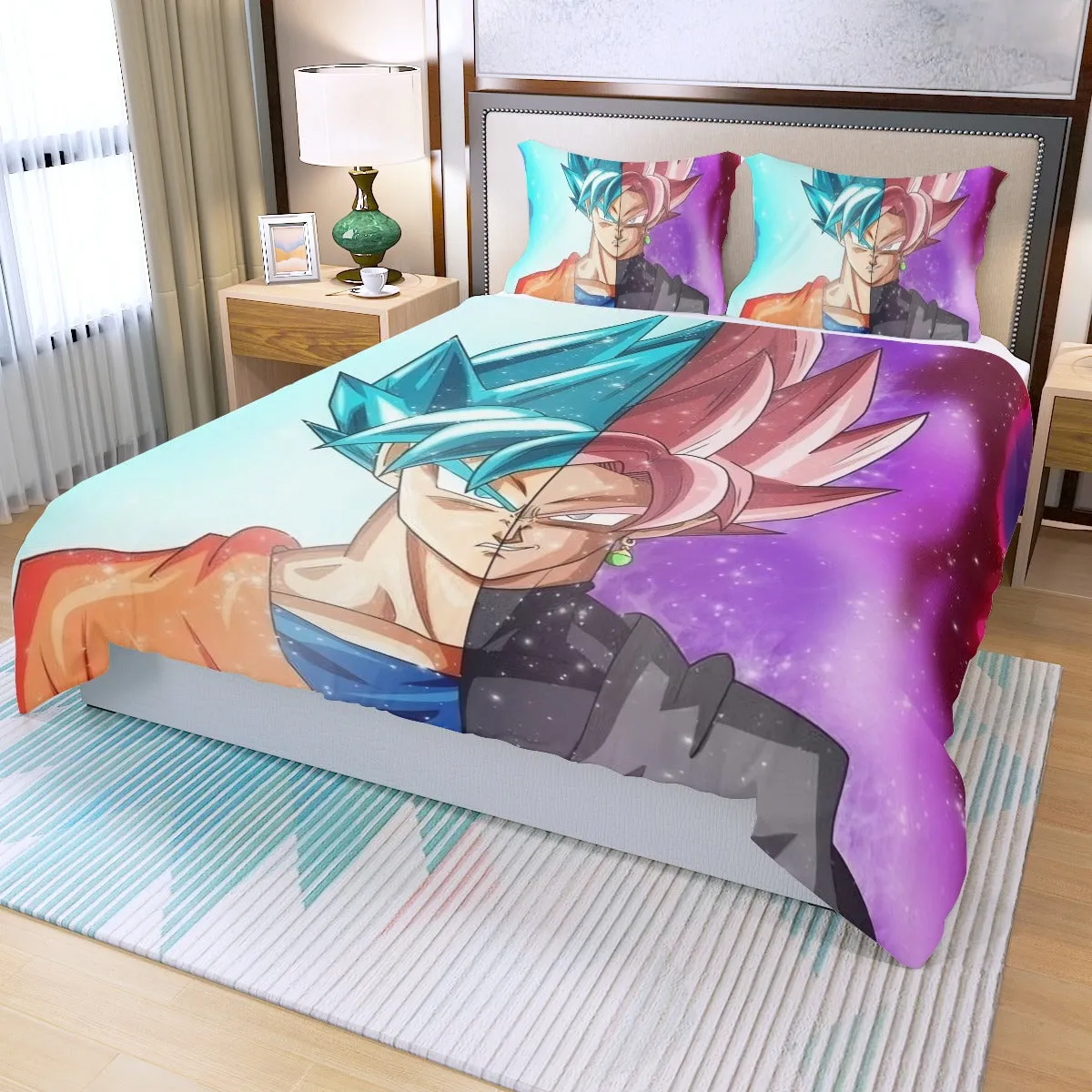 DBZ Goku SSGSS Black Rose Super Saiyan Portraits Dope Three Piece Duvet Cover Set