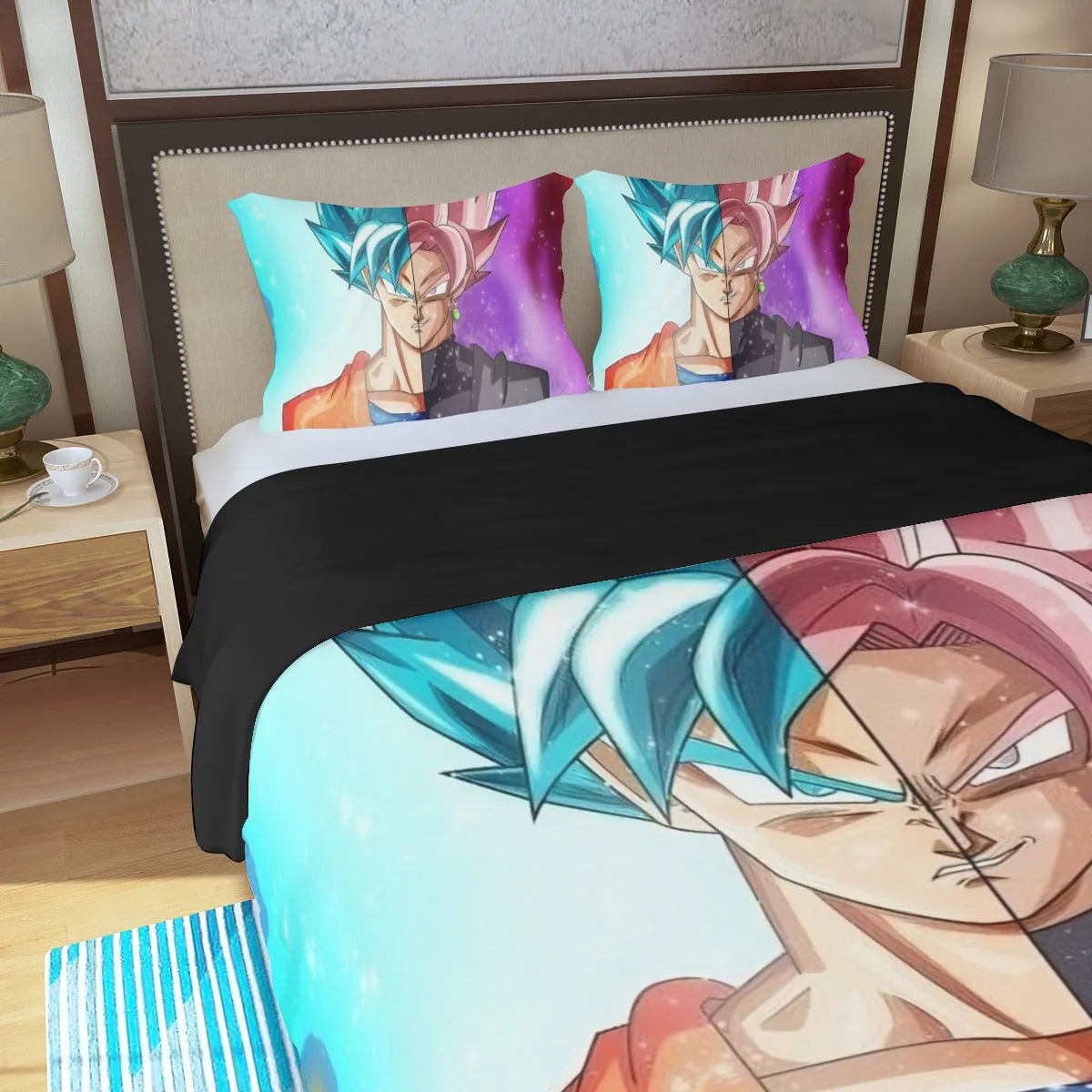 DBZ Goku SSGSS Black Rose Super Saiyan Portraits Dope Three Piece Duvet Cover Set