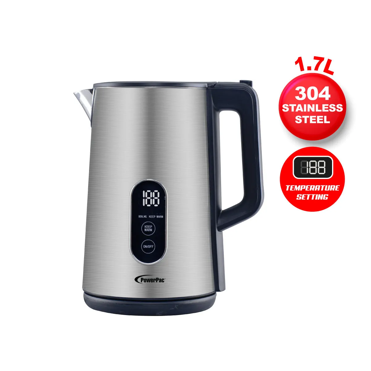 Digital Kettle, Electric Kettle, Cordless Kettle Jug 1.7L Stainless Steel (PPJ2032)