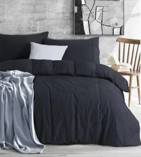 Elan Linen 100% Egyptian Cotton Vintage Washed 500TC Charcoal Super King Quilt Cover Set