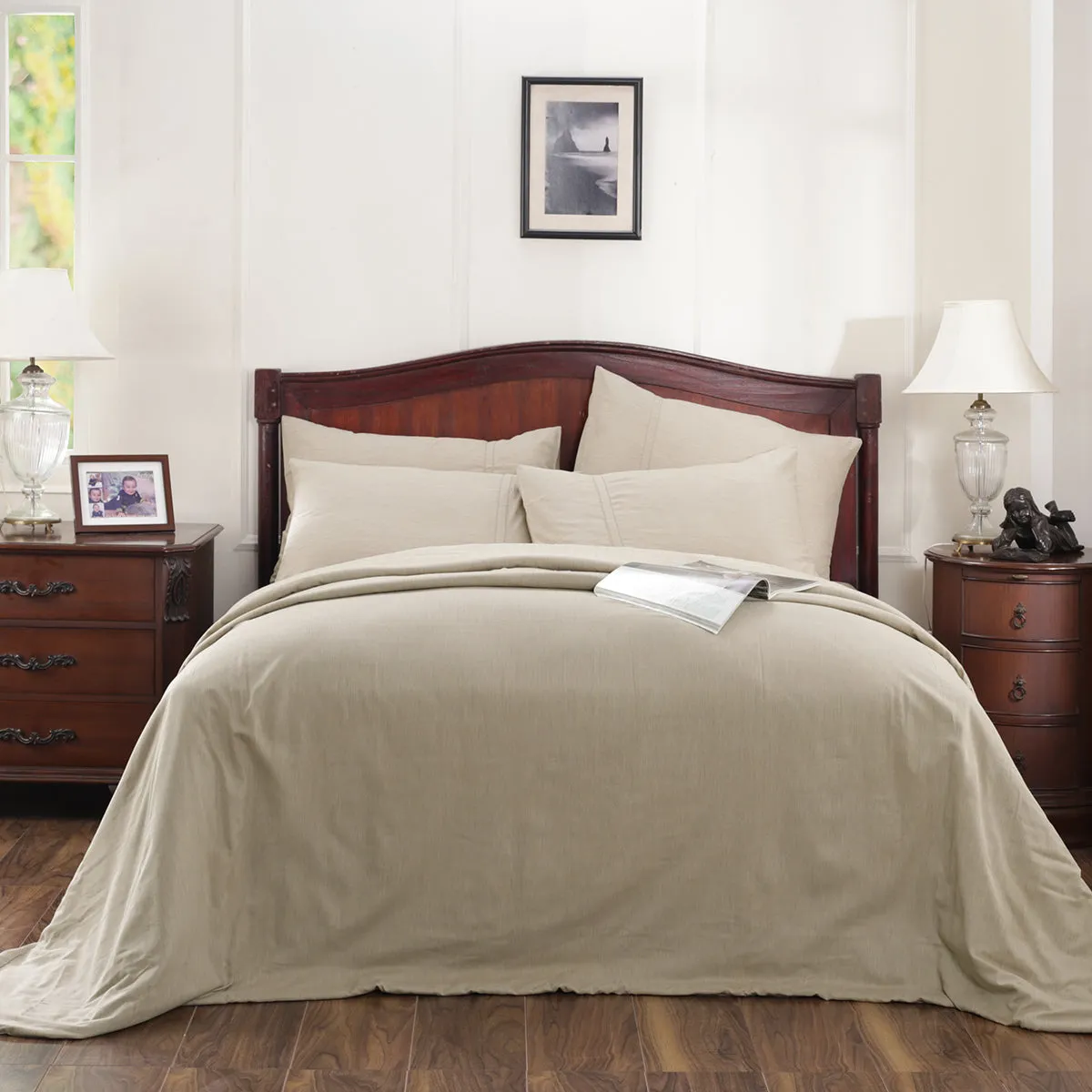 Emmie Reversible Made With Egyptian Cotton Ultra Soft Light Beige Duvet Cover with Pillow Case