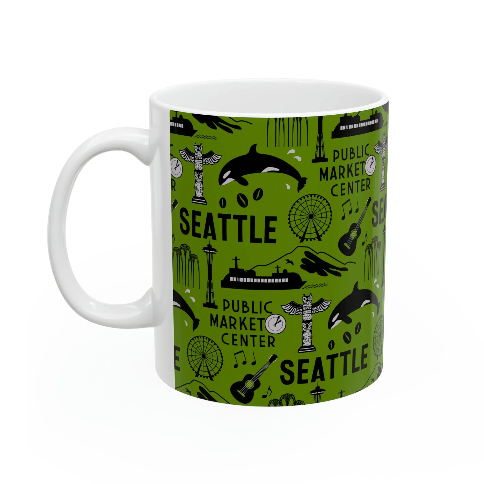 Exclusive Seattle Design Ceramic Coffee Mug 11 oz - Green