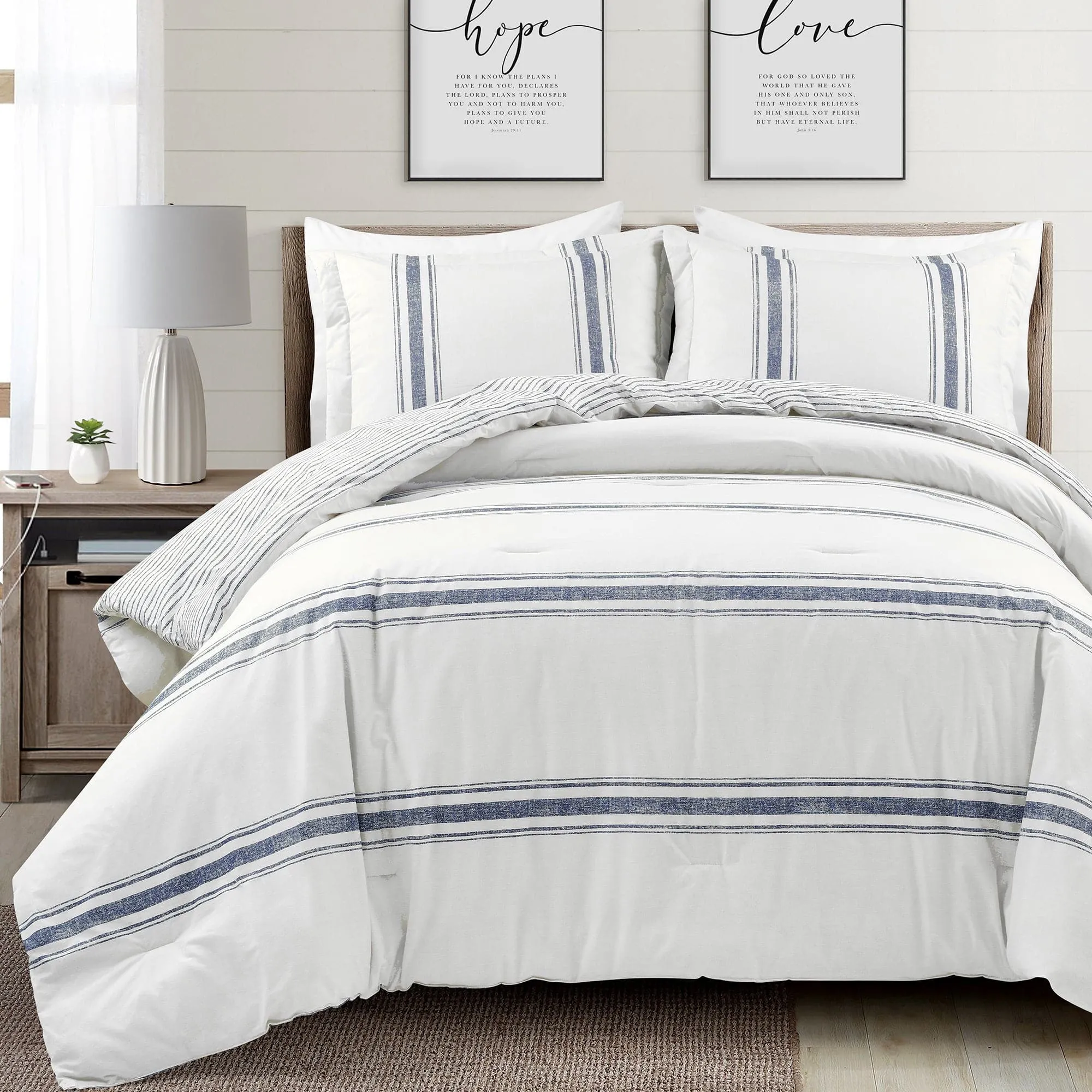 Farmhouse Stripe Reversible Comforter Set