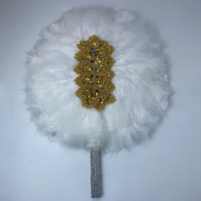 Feather Handle Fan with Sequins Lace