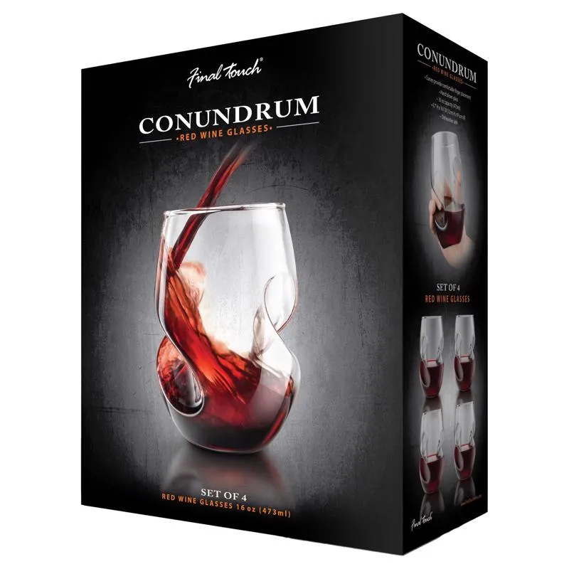 Final Touch 16 oz Clear Glass Conundrum Red Wine Glass Set