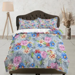 Floral duvet cover grey shabby chic bedding, teen girl bedroom, baby girl crib bedding boho maximalist bedspread aesthetic bedding