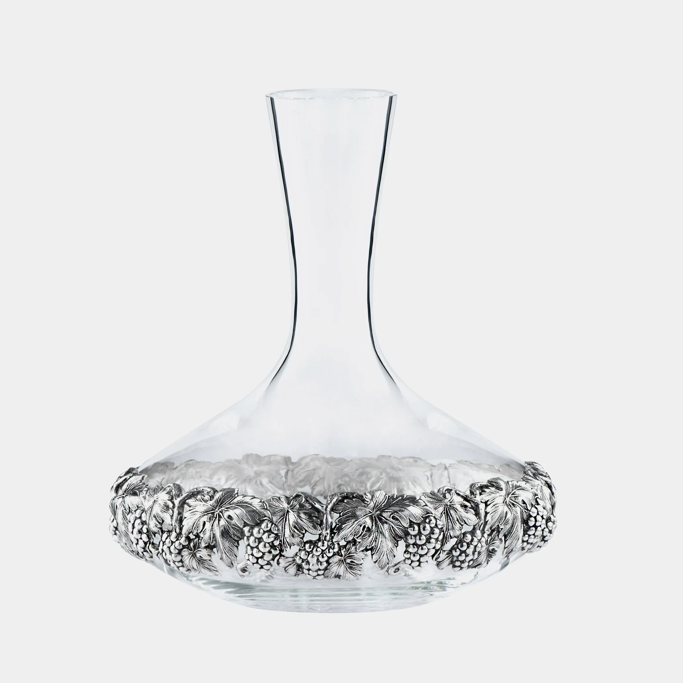 Glass Wine Decanter With Silver Plated Leaves and Grapes