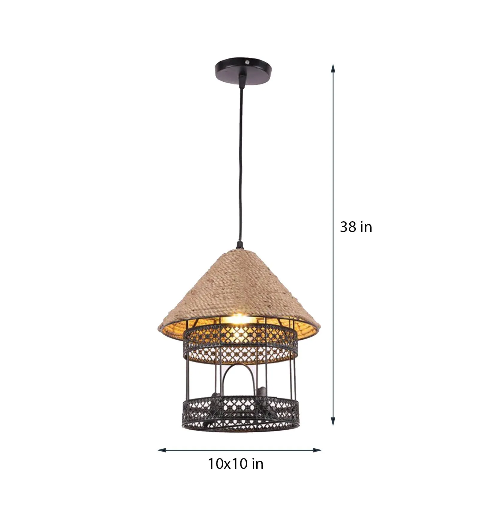 GreyWings Love Bird Cage Vintage Edison Rope Ceiling Hanging Pendant Light, Black