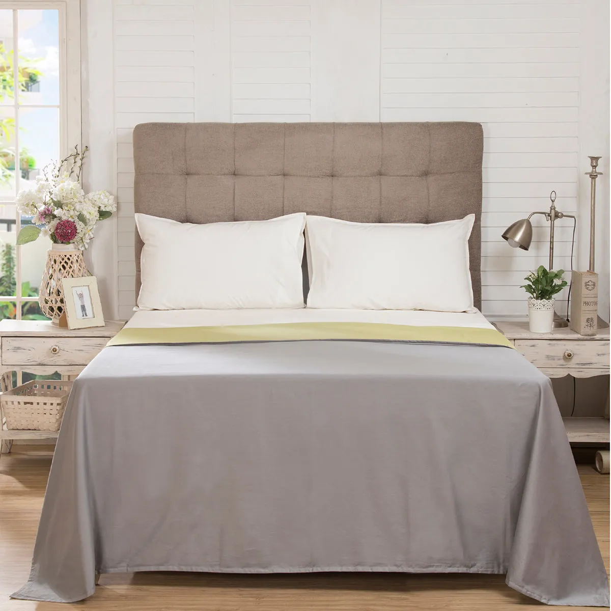 Hannah Percale 100% Cotton Reversible Easy Care Wild Dove/Silk Green Duvet Cover with Pillow Case