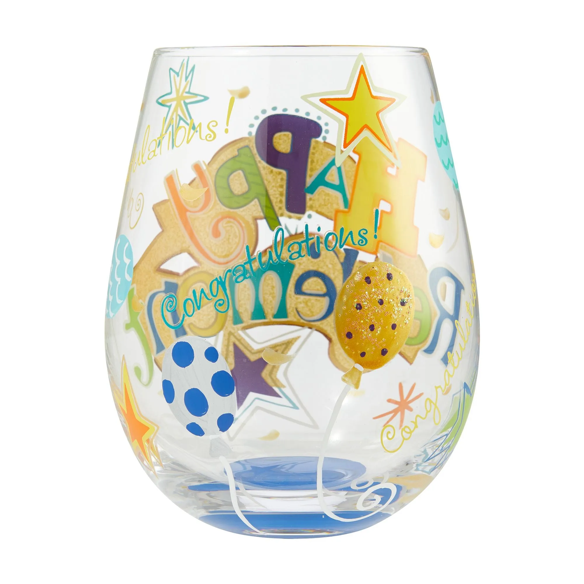 Happy Retirement Hand-Painted Stemless Wine Glass, 20 oz.