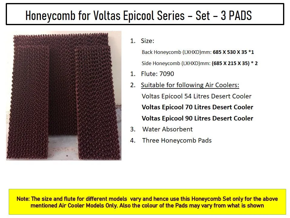 HAVAI Honeycomb Pad - Set of 3 - for Voltas Epicool 54 Litre Desert Cooler