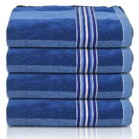 Heart Home Lining Design Soft Cotton Bath Towel, 30"x60"- Pack of 4 (Blue)-44HH0557